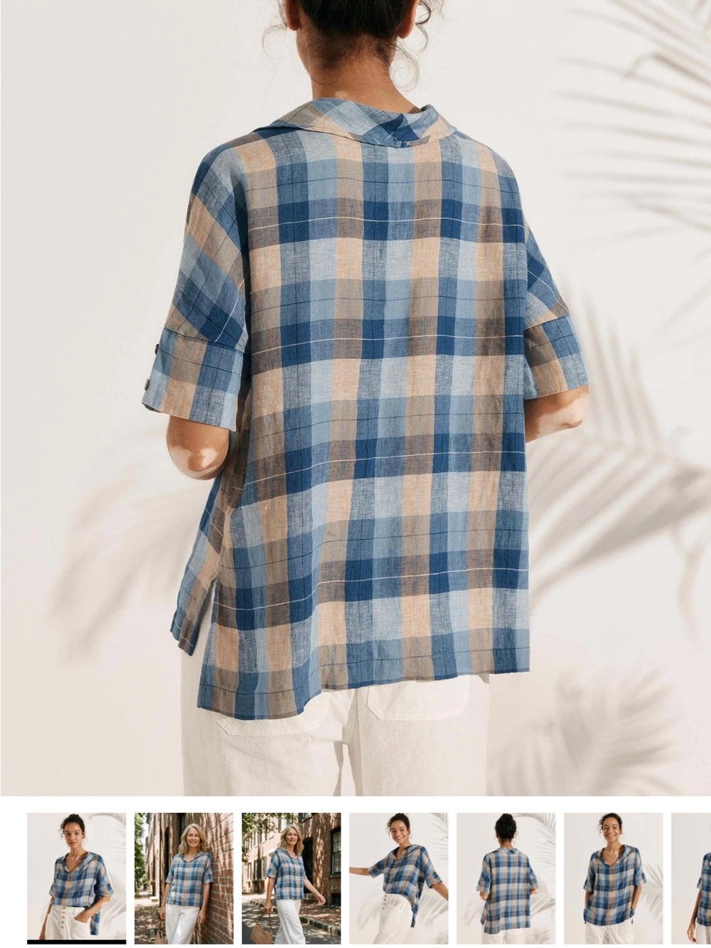 Blue and Cream Plaid Button-Down Top - Picture 4 of 7